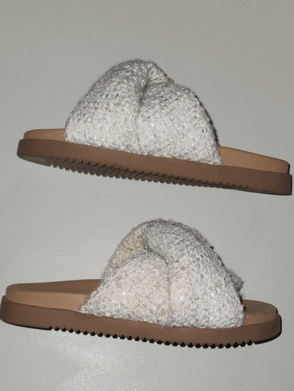 Steve Madden Cream Color Criss Cross Slides Fabric Upper Size 8